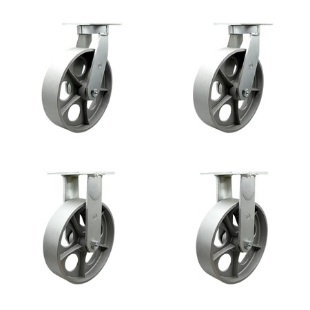 Service Caster 10'' Heavy Duty Semi Steel Cast Iron Caster Set 2 Swivel Locks 2 Rigid, 4PK CRAN-SCC-KP92S1030-SSR-BSL-2-R-2